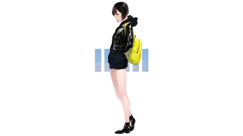 backpacks, studio shot, hairstyle, indoors, anime girls, consumerism, lifestyles, glamour, one person, bag, 1080P, copy space, women, standing, fashion