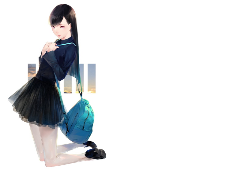 backpacks, skirt, anime girls, Sawasawa, 1080P
