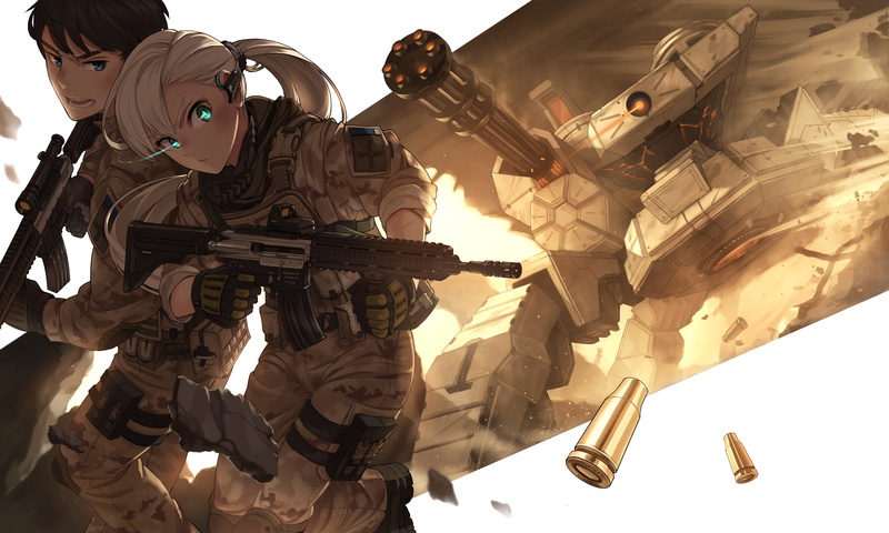 uniform, aqua eyes, 2K, gray hair, anime girls, long hair, gun, anime, weapon