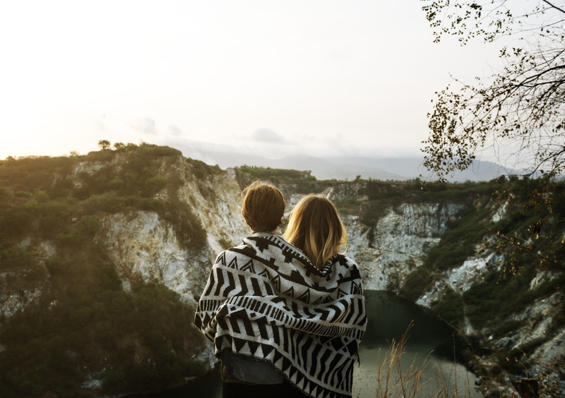 joyful, positive emotion, dom, backpacker, landscape, voyage, relationship, lifestyles, facing, plants, journey, tourism, forest, nature, lake, together