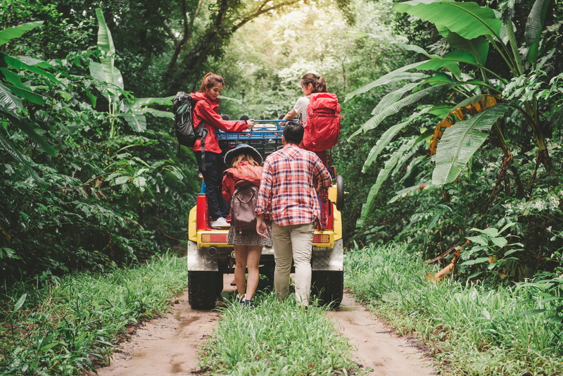 yellow, behind, child, lifestyles, family, people, plant, adult, childhood, togetherness, offspring, father, outdoors, males, jeep, road, adventure, person