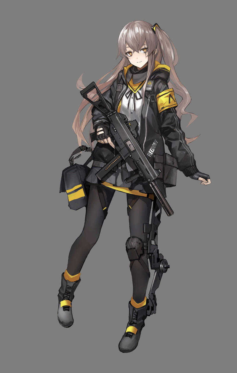 Girls Frontline, technology, sport, anime girls, 4K, long hair, gray, people, holding, cut out, illustration, clothing, gray background, adult, studio shot