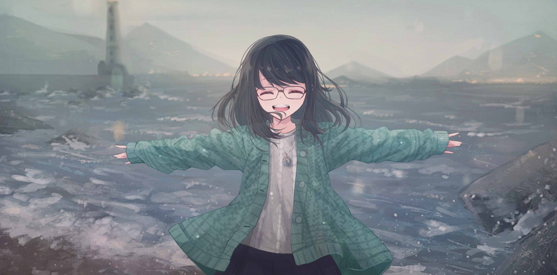 anime girls, smiling, disaster, 1080P, original characters, glasses