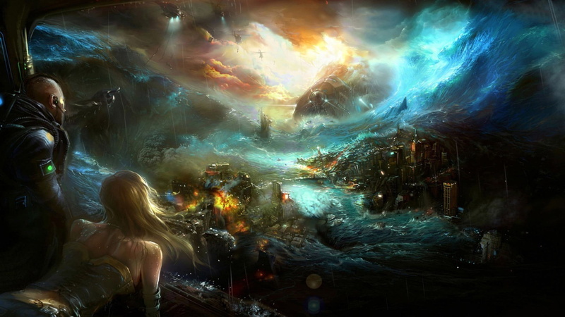 underwater, water, sea, leisure activity, motion, group of people, event, night, digital, game, fantasy art, illuminated, people, real people