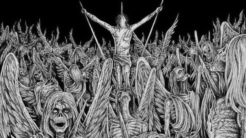 gray, field, grass, corpse, no people, reaper, Jesus Christ, 1080P, food and drink, day, creepy, full frame, wings, death, angel, black, skeletons, tranquility