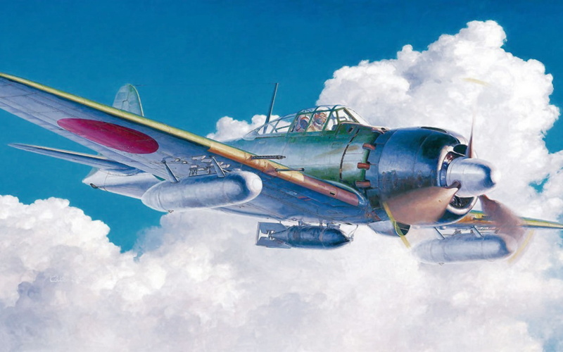 Japan, artwork, Zero, World War II, military aircraft, Japanese, aircraft, military, 720P, Mitsubishi, airplane