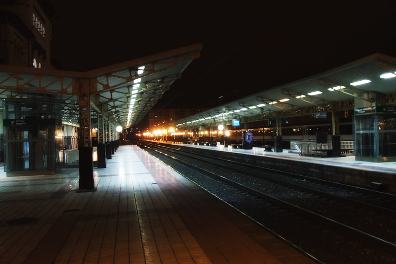 evening, night, architectural column, built structure, platform, travel, railroad station platform, illuminated, city, mass transit, 1080P, Vitoria-Gasteiz