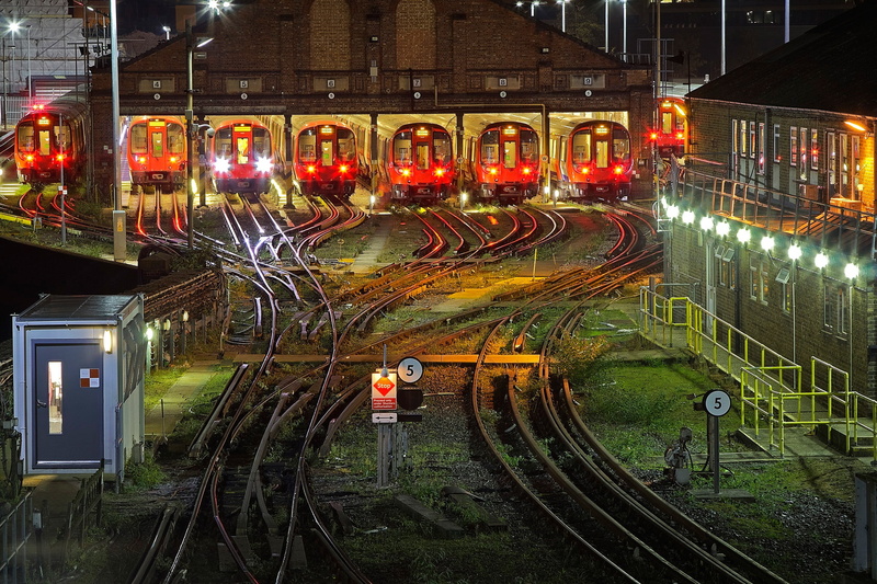 London, night, metro, depot, 1080P, England, train, lights