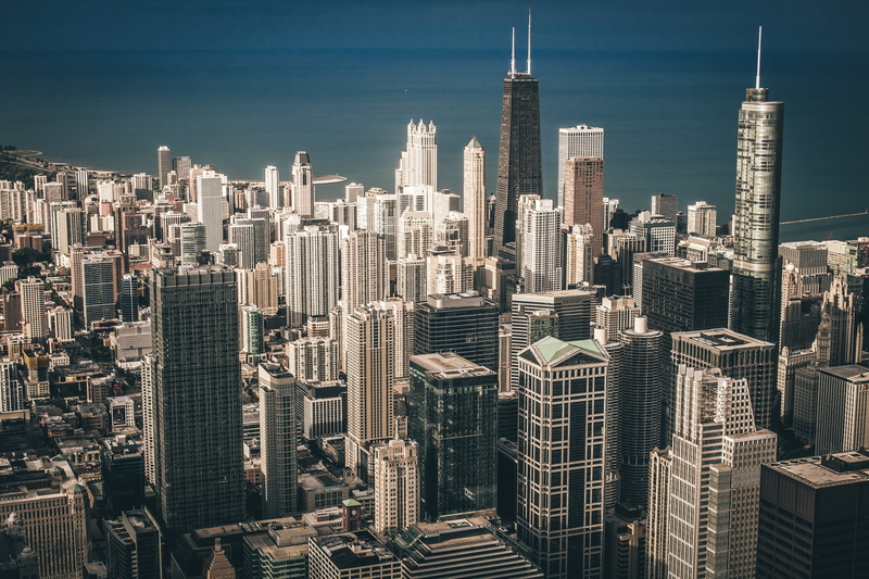 monopoly, skyscraper, financial district, view, aerial, chi city, cityscape, downtown, tower, near, up high, building exterior, office, photography, building