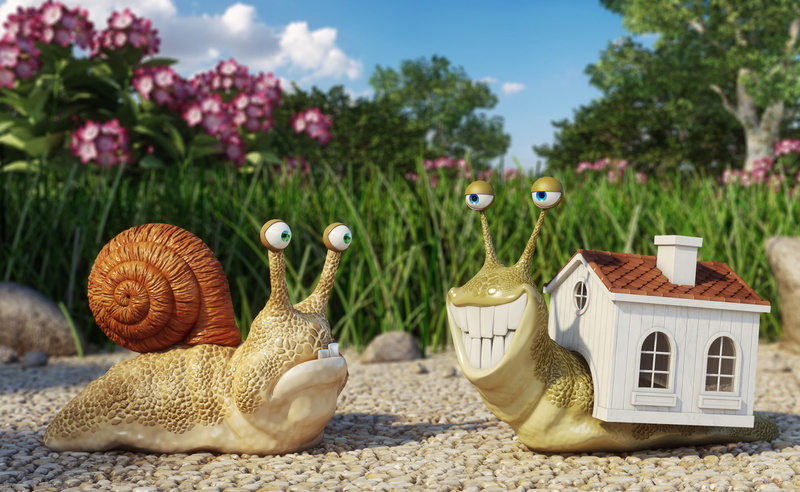 figurines, creativity, focus on foreground, group of objects, artwork, art and craft, representation, craft, snail, sky, plant, day, outdoors, flower, two