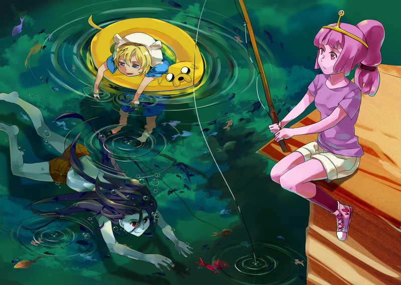 fan art, Princess Bubblegum, Finn the Human, 720P, Jake the Dog, Marceline the vampire queen, Adventure Time