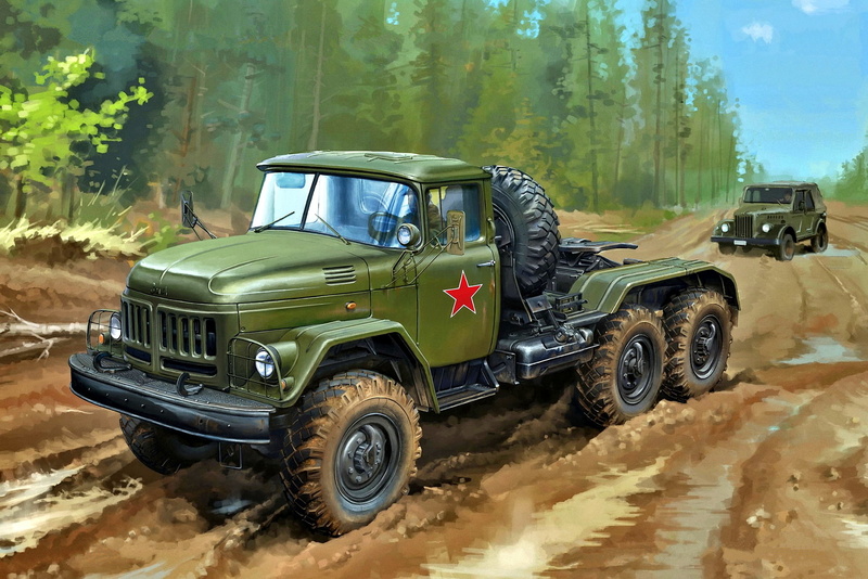 Dirt road, 1080P, USSR, ZIL, Forest, ZIL-131В, GAZ-69, Tractor