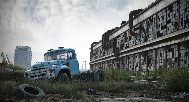 car, building, truck, zil, 1080P, apocalyptic, zeal, retro