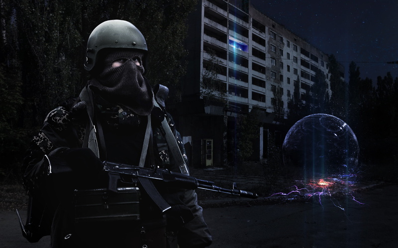 architecture, S.T.A.L.K.E.R., waist up, safety, Gamer, 1080P, illuminated, gun, S.T.A.L.K.E.R.: Call Of Pripyat, holding, security, people, Vadim Sadovski