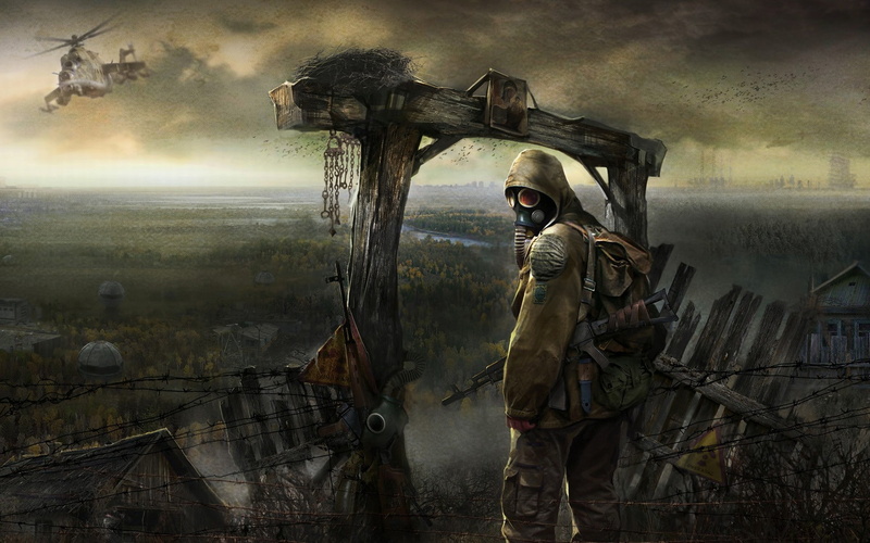 sky, 720P, smoke - physical structure, architecture, Gas Masks, night, mask, holding, video games, three quarter length, nature, men, adult, weapon, standing