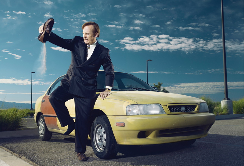 sky, suit, loafers, beside, yellow, Saul Goodman, 5K, black, car, brown, pants, blue, time, jacket, Better Call Saul, Bob Odenkirk, standing, dress, man