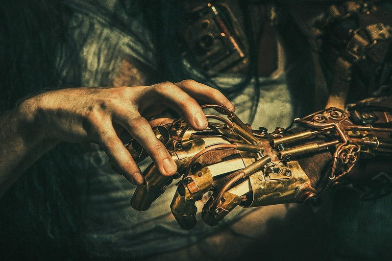 one person, steampunk, hand, body part, occupation, human finger, metal, men, prosthesis, indoors, adult, movie, human hand, close-up, 720P, real people