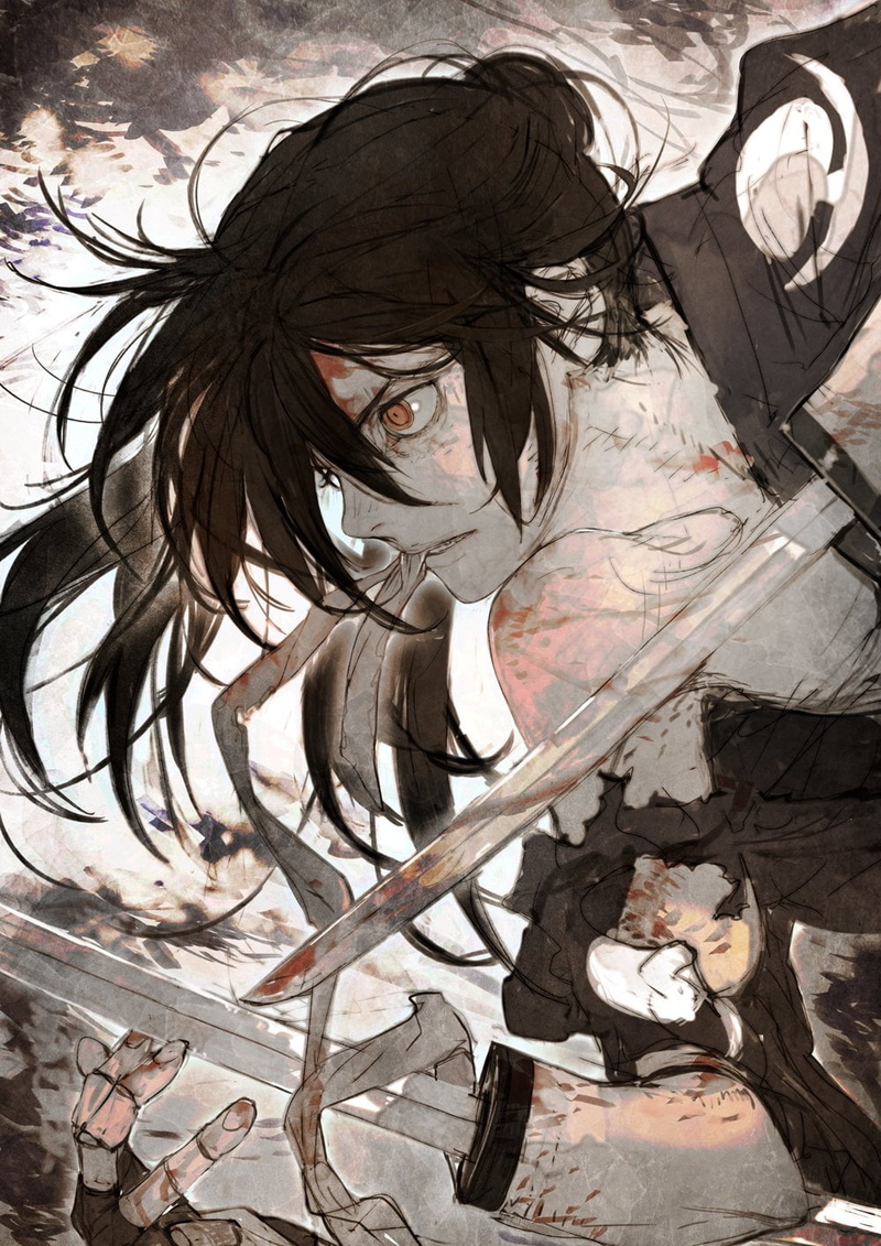 long hair, katana, angry, vertical, Hyakkimaru, fantasy weapon, fan art, kimono, 720P, Dororo, black hair, prosthesis