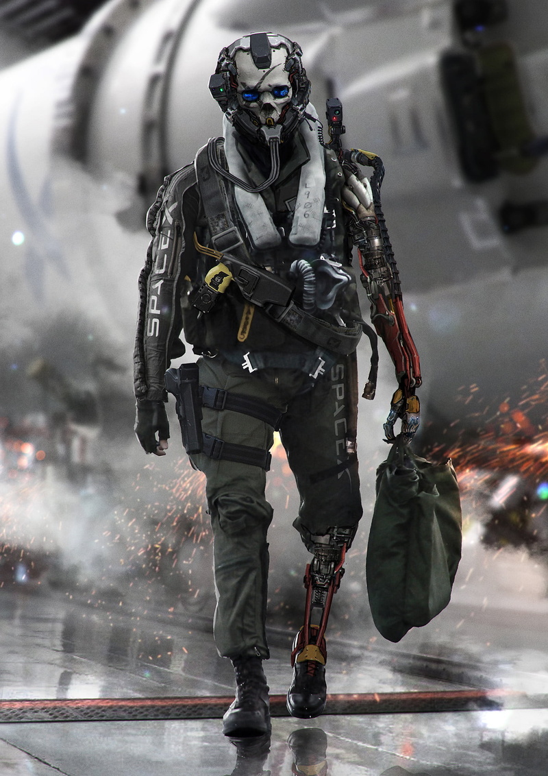 skull, men, science fiction, futuristic, pilot, robot, helmet, pistol, 1080P, military, prosthesis, cyberpunk, cyborg
