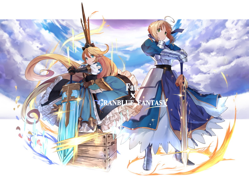 Anime, Blonde, musical instrument, Saber Lily, nature, human representation, creativity, 720P, music, Dress, cloud - sky, Smile, sky, Granblue Fantasy