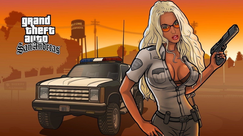 mouth open, Car, motor vehicle, Police Car, Pistol, lifestyles, andreas, fashion, technology, Sunset, Handgun, Grand Theft Auto, adult, grand