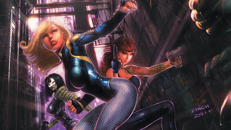 Pistol, Fishnet, Birds Of Prey, Blonde, Blue Eyes, Comics, Black Canary, Gun, DC Comics, Glove, Sword, Brown Hair, Weapon, 1080P, Tattoo, Mask, Katana (DC Comics)