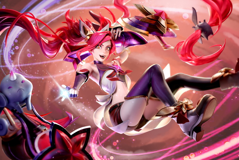 Cifangyi, long hair, pigtails, 2K, drawing, Jinx (League of Legends), fighting, redhead, red, League of Legends, shorts, boots, women, spell, thigh-highs
