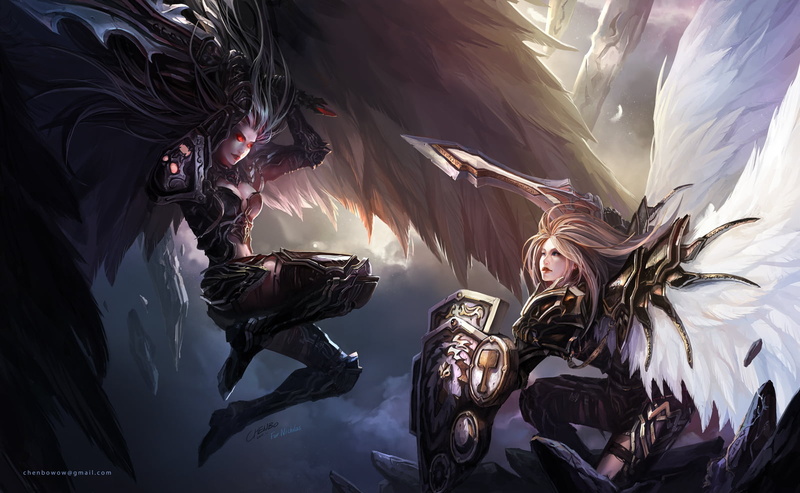 shield, Chenbo, wings, long hair, World of Warcraft, Paladin, sky, weapon, Death Knight, 720P, flying, glowing eyes, blue eyes, Warcraft, armor, blonde