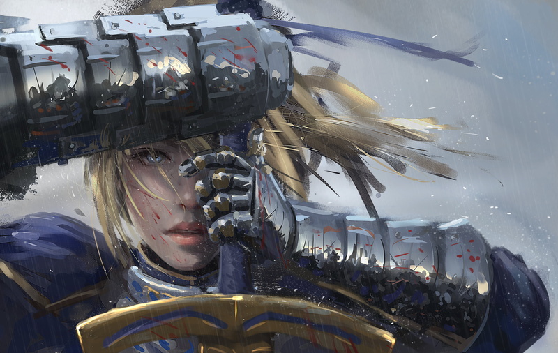 armor, nature, blood, animal, animal themes, weapon, mode of transportation, animal wildlife, blue eyes, WLOP, transparent, rain, day, Fate/Stay Night