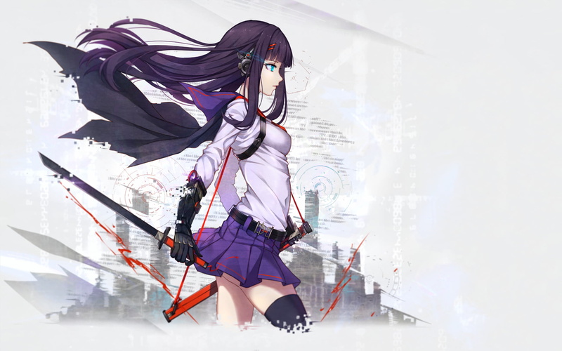 lifestyles, Sword, winter, snow, architecture, Girl, Black Hair, Long Hair, Thigh Highs, Cape, Belt, Original, one person, day, Blue Eyes, Blood, nature