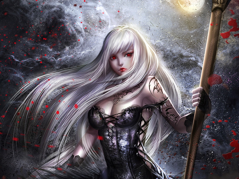 Girl, Fantasy, Women Warrior, Woman Warrior, Weapon, Long Hair, Woman, White Hair, Red Eyes, 1080P