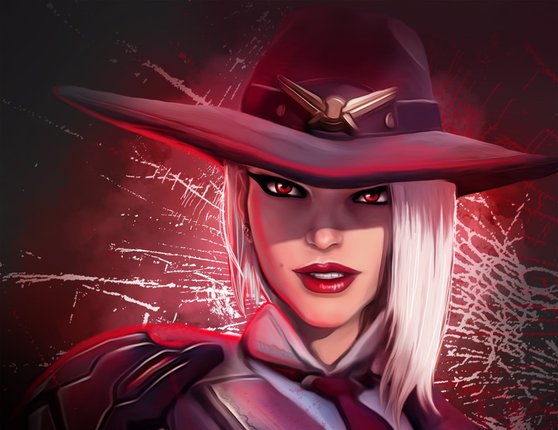 Lipstick, 2K, Overwatch, Hat, White Hair, Ashe (Overwatch), Red Eyes, Face, Video Game