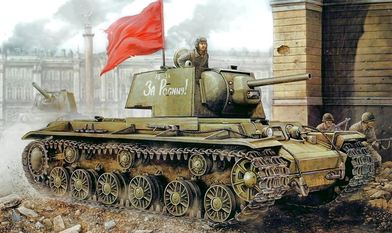 war, land Vehicle, figure, history, no people, The KV-85, power, the city, building exterior, flag, cannon, armored Vehicle, former Soviet Union