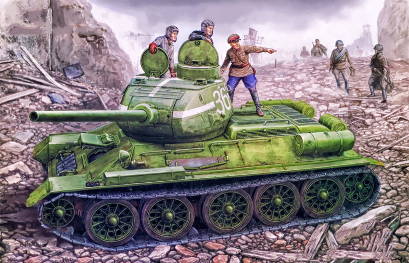 ww2, people, 1080P, transportation, weapon, battle, front view, tank, men, green, adult, group of people, nature, armored tank, outdoors, art, mode of transportation