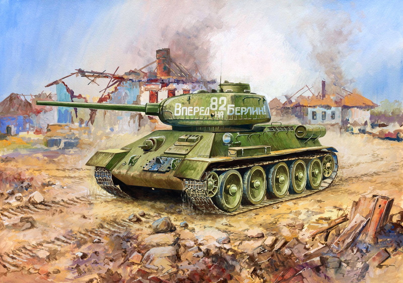 the caliber of the gun 85 mm, machine guns, gray, field, army, military, conflict, T-34-85, land vehicle, armored tank, battle April-may 1945., armed forces