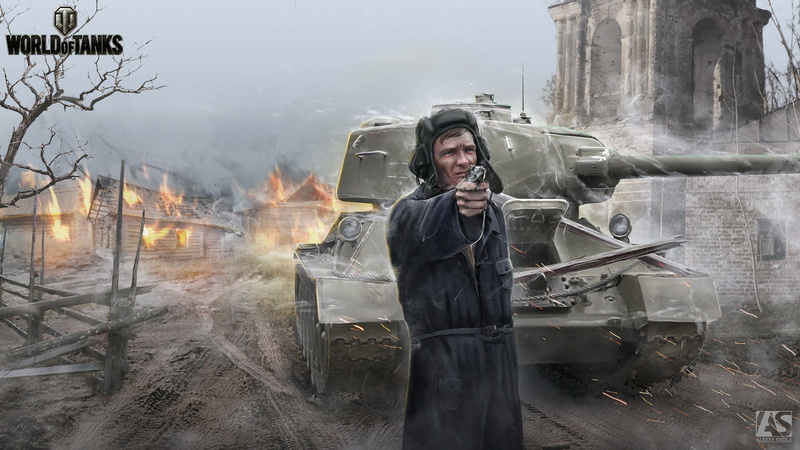 World of Tanks, White tiger, form, gun, Alexey Smola, figure, smoke, village, frame, home, average, flame, sparks, road, art, tanker, from the movie, 1080P