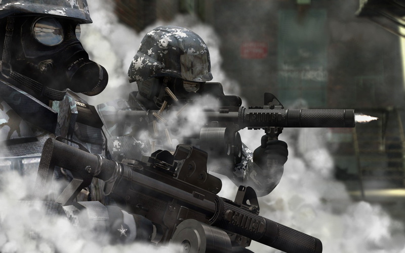 rifles, aggression, armed forces, military uniform, gun, day, weapon, soldier, gas masks, Call of Duty, no people, smoke, protection, fighting, 1080P