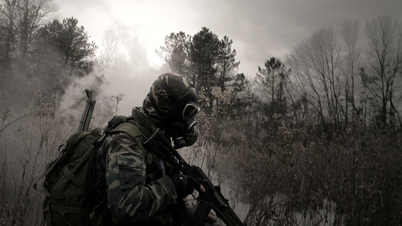 soldier, 1080P, weapon, apocalyptic, trees, gas masks, military