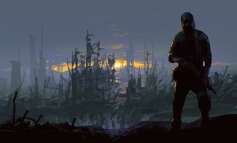environment, sunset, ruins, gas masks, apocalyptic, 1080P, weapon