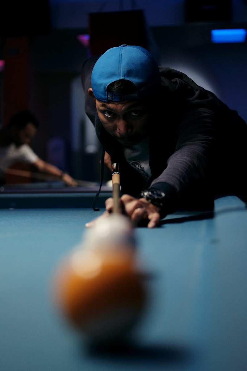 billiard, snooker table, concentration, 4K, nine ball, queue, people, pool table, stick, pool - cue sport, men, man shooting ball, pointing, basecap, young adult