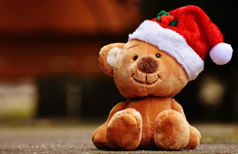 concrete, close-up, white, animal representation, teddy bear, brown, holiday, childhood, small, hat, focus, day, photo, animal themes, christmas, cute