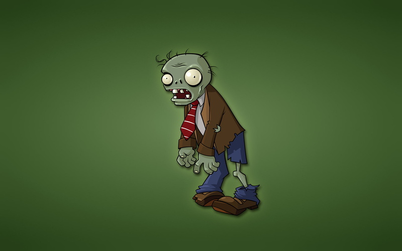 minimalism, green background, zombies, Plants vs. Zombies, 1080P, red tie