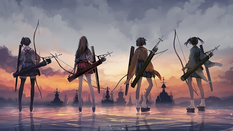 Kantai Collection, Socks, Anime, Kaga (Kancolle), Skirt, 1080P, Hiryuu (Kancolle), Souryuu (Kancolle), Girl, Akagi (Kancolle), Thigh Highs