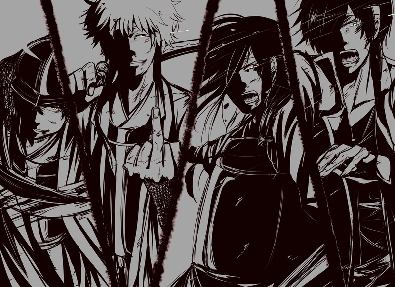 arts culture and entertainment, Gintama, Sakata Gintoki, full frame, Tatsuma Sakamoto, backgrounds, feather, pattern, close-up, human representation, black color