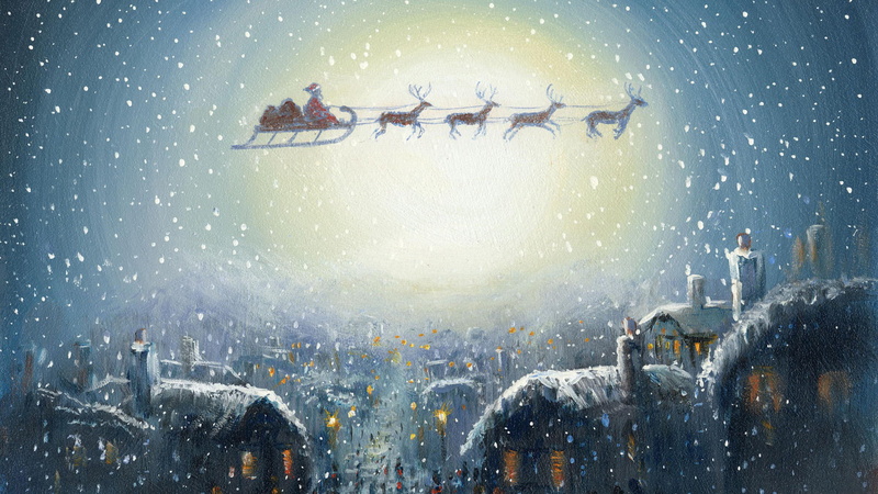 blue, people, illustration, team, nature, music festival, holiday, deer, winter, snow, abstract, built structure, Santa Claus, city, flying, painting, riding