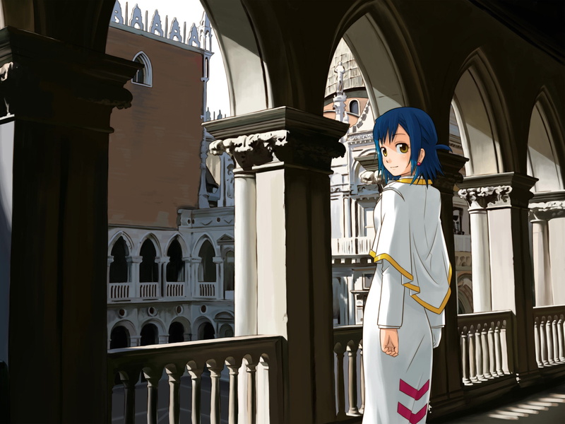 white clothing, castle, anime girls, Aika Granzchesta, blue hair, Aria, 2K