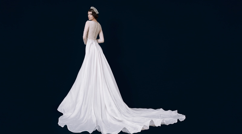 Designer, LaceSleeve, studio shot, Woman, wedding dress, glamorous, Girl, young adult, Dress, Female, Crown, Love, indoors, white color, adult, Lovely