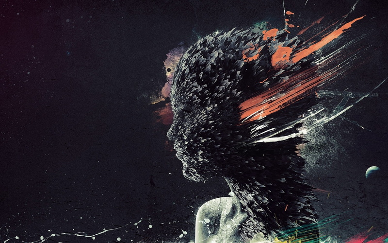 hairstyle, one person, Surreal, Fractal, weird, 1080P, art, face, Sad, skulls, men, mental, adult, artistic, nature, Girls s, emotion, copy space, psychedelic