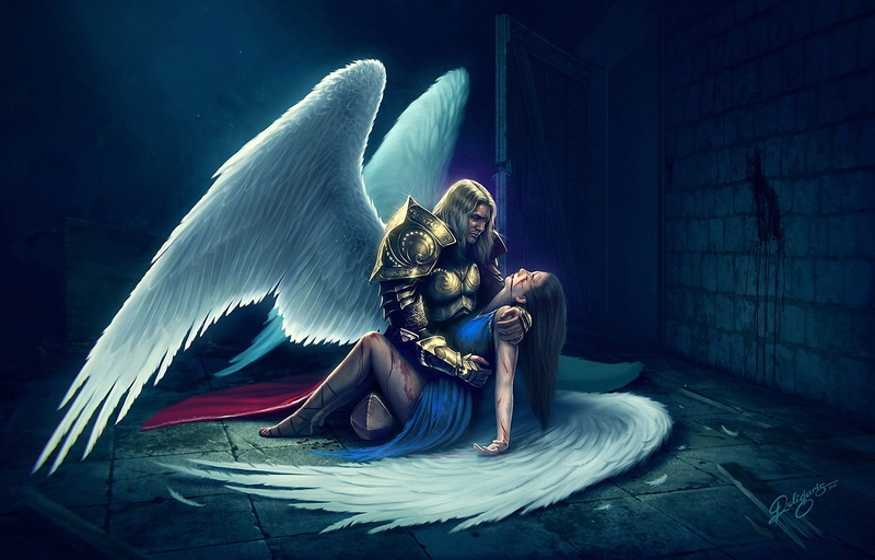 mood, men, armor, fantasy, love, wings, girl, death, 1080P, sad, angel