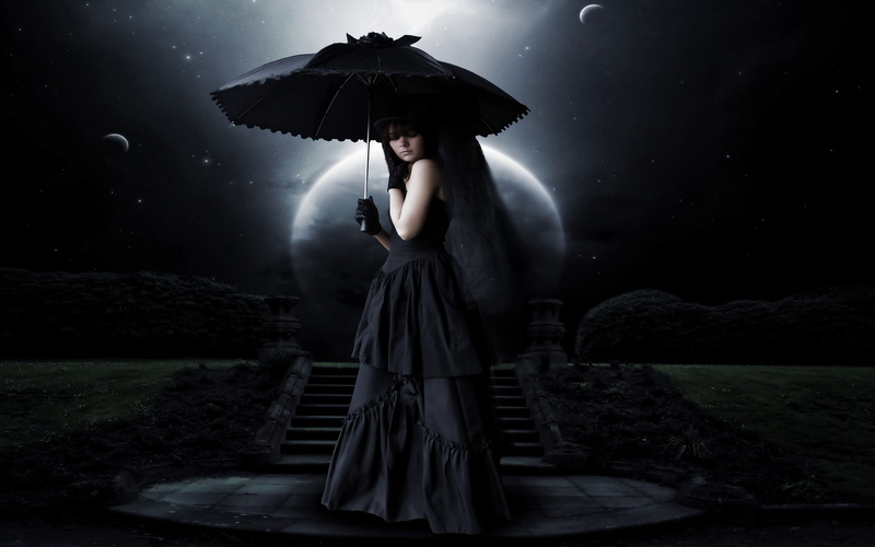 creepy, dark, moon, art, moonlight, night, digital, emotion, spooky, pale, planets, females, women, girls, science, fiction, sad, brunette, manipulation